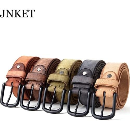 JNKET Mens Vintage Cowhide Leather Belt Frosted Waist Belt Alloy Pin Buckle Belt Casual Cinturon Waistband