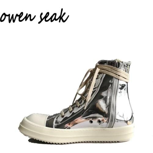 19ss Owen Seak Men Canvas Shoes High-TOP Ankle Lace Up Luxury Trainers Sneakers Boots Casual Brand Zip Flats Shoes Black Big
