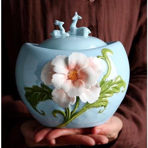 Chinese Ceramic Tea Cans Mixed Food Storage Tank Kitchen Storage Tank Coffee Tank Hand Drawn Flowers Tea Cans Home Decoration