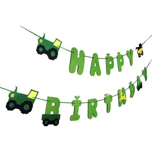 Creative Green Tractor Happy Birthday Banner Pennant Farm Car Garland for Construction vehicle theme Birthday party Decor