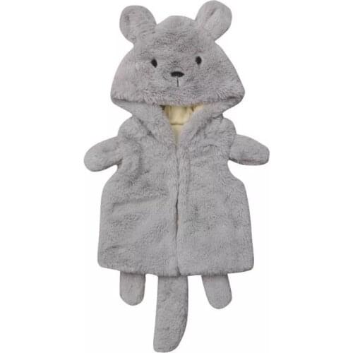 Unisex Boy Girl Toddler Hooded Jacket Soft Fluffly Sweatshirt Gray Cartoon Hoodie Winter Warm Cute Coat