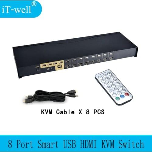 USB HDMI KVM Switch 8 Port Auto Scan 1080P 3D,HDMI switch PC Monitor Keyboard Mouse Switcher for Computer Laptop DVR NVR Xbox