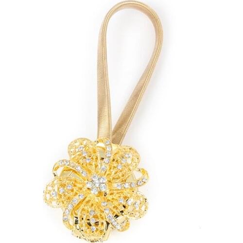 Magnetic Curtain Button Crystal Flower Retractable Spring Strap Curtain Tie Backs Clips Drapery Holder Accessories Home Decor