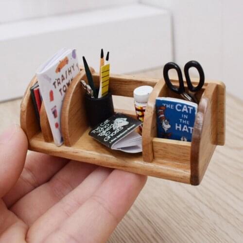 1/12 Scale Mini Wooden Miniature Dollhouse Stationery Book Rack Dollhouse Furniture Pretend Play BJD Doll House Accessories