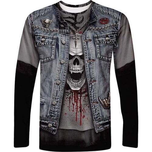 Skull Wings Jacket Leather 3d T-shirts Rock Punk Hip Hop Style Men Women T-shirt Tops Long Sleeve T Shirts Tee Shirt Sweatshirts