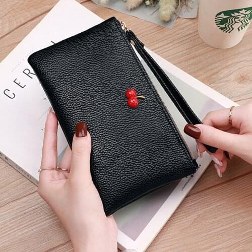 2021 New Womens Hand Bag Long PU Leather Young Sweet Wallet Lady Fashion Shopping Wallet Lichee Pattern Mobile Purse Clutch Bag
