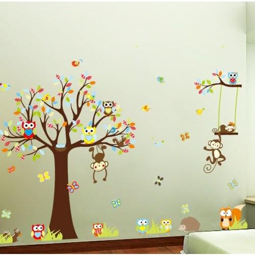 Wallpaper Lovely and warm Wall Stickers Tree Nursery Kids Jungle Mural Art Owl Animal Decal Monkey Decor