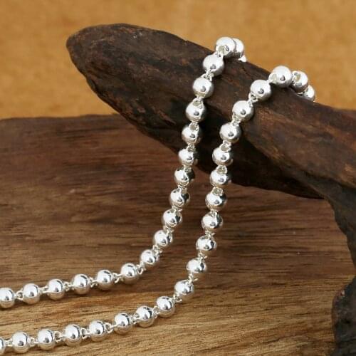 Fashion S925 Sterling Silver Retro Thai Silver Vintage Style Chiang Mai Handmade 4mm Beads Necklace Male And Female