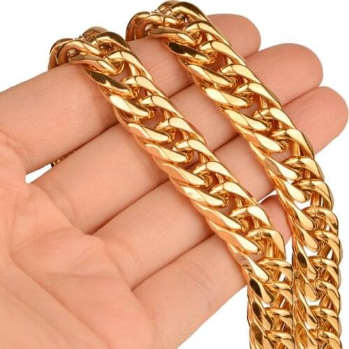 Tisnium Gold Color Necklaces Bracelets for Men Women Heavy Stainless Steel Chain Cuba Miami Choker Punk Style Accessories Hot