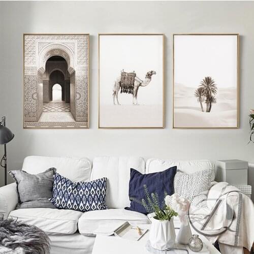 Desert Landscape Camel and Tree Canvas Painting Wall Art Nordic Posters and Prints Wall Pictures for Living Room Decoration