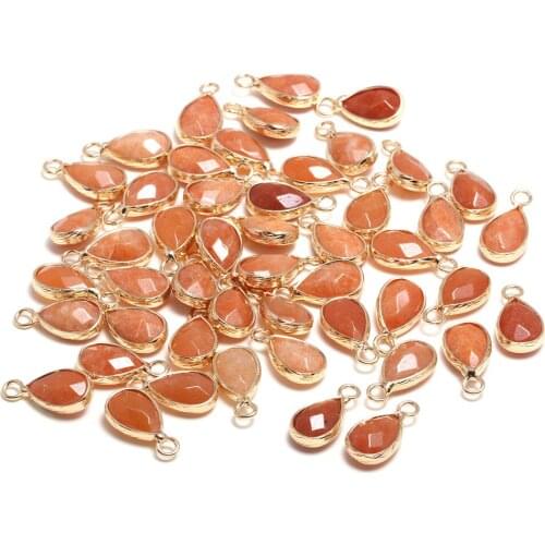 Natural Stone Pendants Drop Shape in Section Semi-precious Stone Edging Necklace Pendant for DIY Jewelry Making Size 10x14 mm