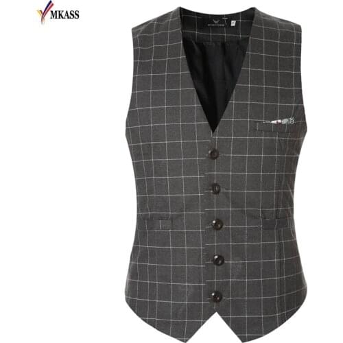Casual Style Autumn Fashion Mens Vests New Plaid Slim Fit Vest Men Gentleman Business Suit Vests Male Social Outwear Vest M-6XL