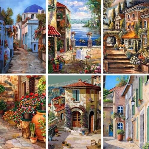 Sale 5D Diamand Painting Villa Street Landschap DIY Cross stitch Full Square Diamand Embroidery Mosaic Rhinestone Home decor