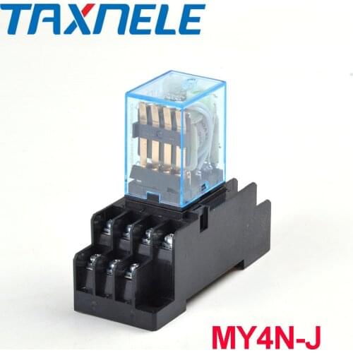 1set MY4NJ DC12V AC12V DC24V AC24V Coil 4NO 4NC Relay DIN Rail 14 Pin with Base Mini Relay Switch Micro Electromagnetic Relay