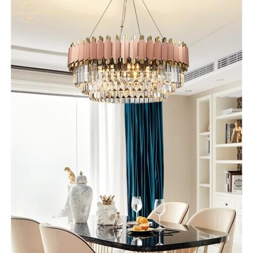 Luxury LED Crystal Chandeliers Lighting Postmodern Pink Nordic Lustre Indoor Lamp for Living Room Bedroom Dining Room Kitchen
