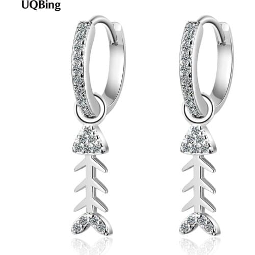 Korean Design 925 Sterling Silver Long Crystal Fish Bone Clip Earrings For Women Engagement Jewelry Gifts