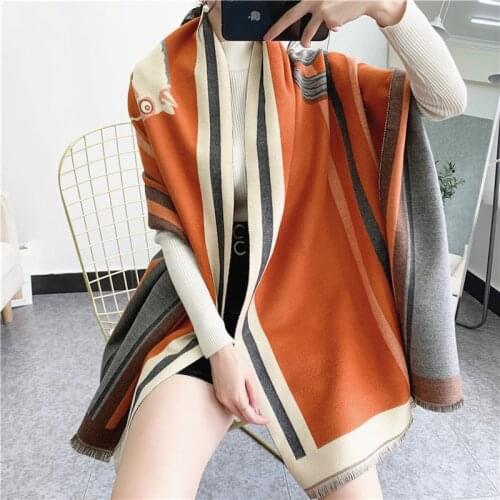 2020 Spring Winter Scarf for Women Horse Print Cashmere Pashmina Thick Warm Blanket Shawl Wraps Pashmina Female Scarves Bufanda