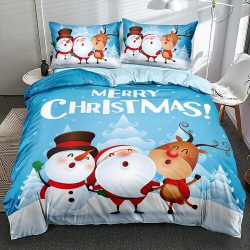 3D Blue Bedding Sets Comforter Cases Pillow Covers Full Double Single King Queen Size Design Lovely Snowman Elk Bedding Sets