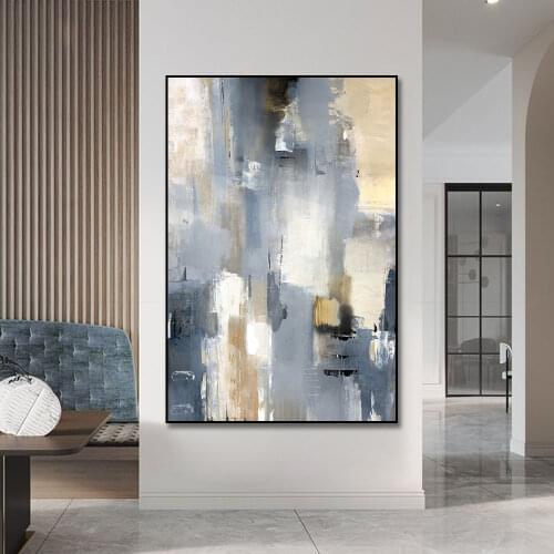Modern Abstract Landscape Picture Wall Art Canvas Painting Posters Grey Oil Painting Canvas Prints Pictures for Livingroom Decor