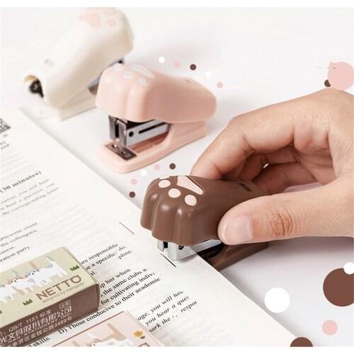 Cute Cat Paw Stapler with 1000pcs 12# Staples Paper Binder Labor Saving Manual Machine Office Binding Supplies Korean Stationery