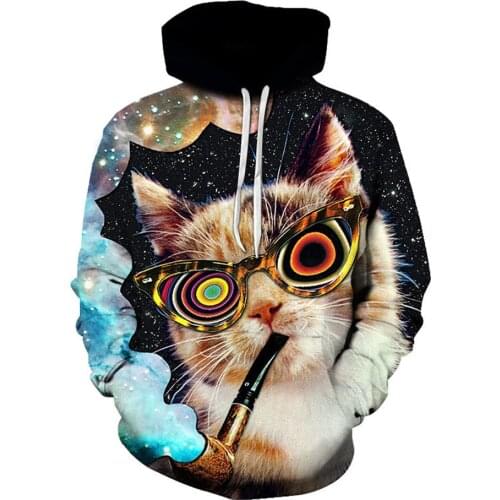 Women Men Harajuku Style Galaxy Space Animal Hoodies Lovely Cat Dog Printed Hooded Sweatshirts Boys Girl Casual Pullover Clothes