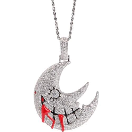 Hip Hop AAA+ CZ Stone Paved Bling Ice Out Cool Big Moon Pendants Necklaces for Men Rapper Jewelry Drop Shipping