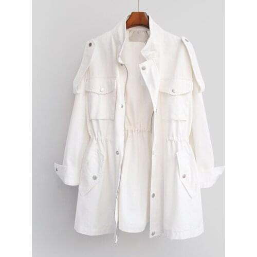 SuperAen Spring 2021 New Solid Waist Closed Work Clothes Windbreaker Loose Medium Length Spring Autumn Coat Thin Jackets