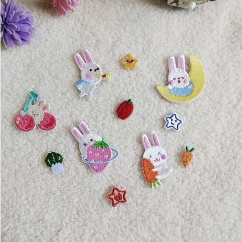 High Quality New Cute Little Animal Self-adhesive Moon Bunny Star Carrot Patch DIY Clothes Decoration Cloth Sticker