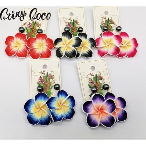 Cring Coco Hawaiian Dangling Earring Fashion Handmade Soft Polymer Plumeria Drop Earings Fashion Jewelry 2021 for Women Girls