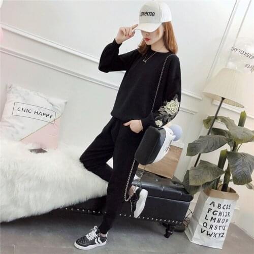 2019 Jumper Autumn And Winter New Product Suit-dress Korean Easy Knitting Suit Peony Sweater Woman Sports Pants Twinset Tide