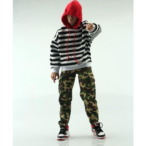 1/6 Black and White Stripes Sweaters & Closing Camouflage Pants Trousers for 12'' Action Figure Male Figure Clothes Accessory