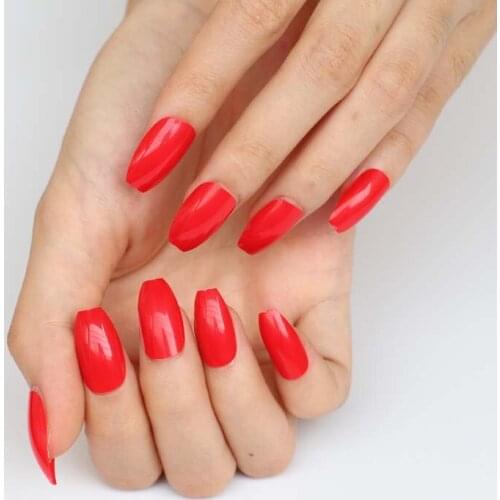 24pcs latest candy color coffin-like fake nails Bright red G231