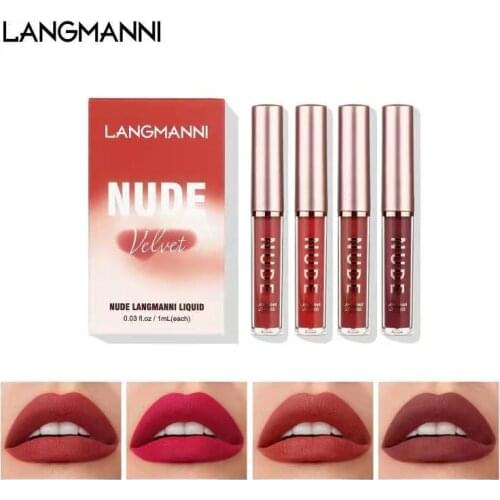 4Pcs/Set Lip Glaze Velvet Matte Lipstick Waterproof Long Lasting Not Easy To Fade Lip Glaze Lip Gloss Sexy Makeup Cosmetic TSLM1