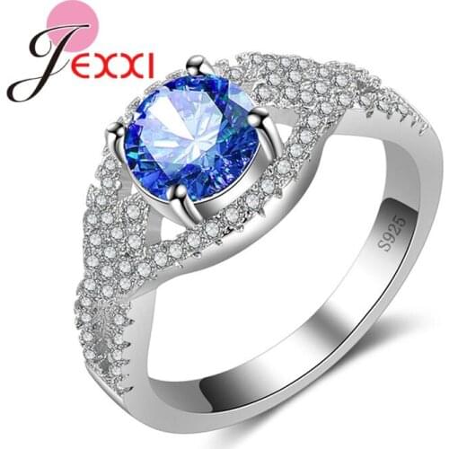 5 Color CZ Crystal Ring Fasion 925 Sterling Silver Jewelry Loop Elegance Women Silver Rings for Wedding Engagement