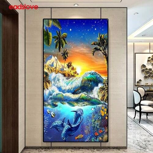 5D Diamond Embroidery Sunset underwater dolphins DIY Diamond Painting Cross Stitch full round Diamond Set Unfinished Decor