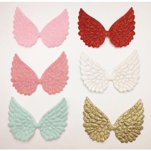 Big Size 30PCS 8.5x6cm Shiny Angel Wing Padded Applique Crafts for Children Hair Accessories Decoration