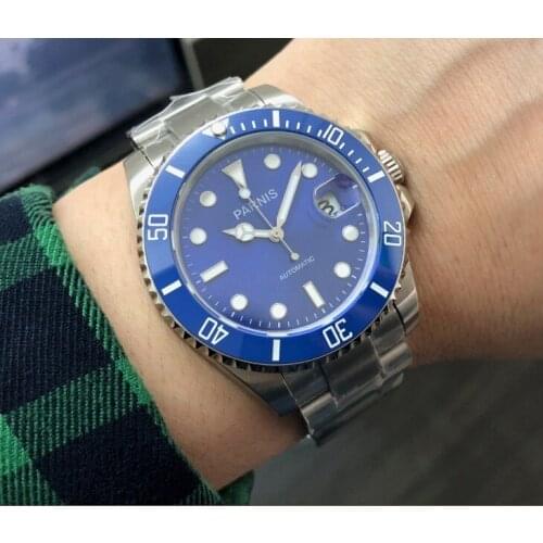 40MM PARNIS 21 jewels Automatic Self-Wind movement Ceramic bezel Sapphire Crystal luminous mens watch Mechanical watches 173-8