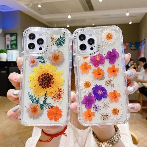 Dried Flowers Transparent Phone Case For IPhone 12 Pro Max Mini 11 X XS XR 7 8 Plus 6 6S SE 2020 Bumper Shockproof Soft Cover