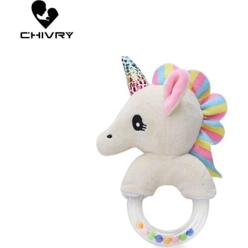 Chivry Cute Baby Unicorn Rattles Toys Plush Baby Cartoon Bed Toys Newborn Baby Handbells Hand Bells Plush Dolls Infant Toys Gift