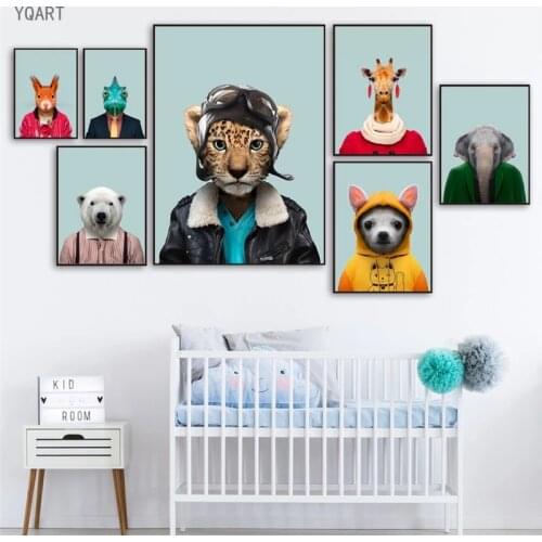 Kids Room Decor Dog Bear Elephant Leopard Monkey Wall Canvas Paintings Funny Animal Posters and Print Wall Decorative Pictures