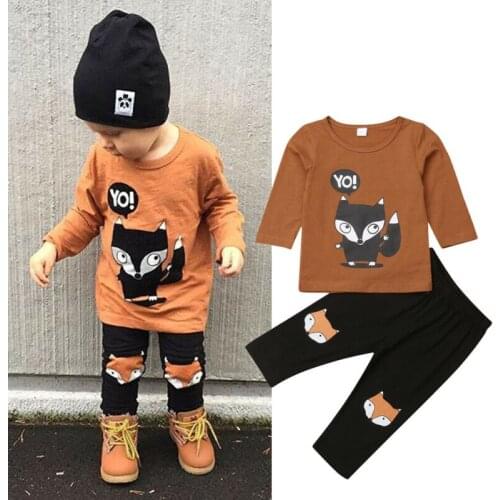 Kids Baby Boy Clothes Cartoon Fox Print Long Sleeve T-shirt Tops Tees Pants Outfits Set Autumn Casual Clothes 1-4Years