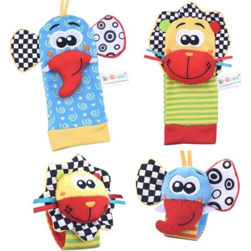 Infant Socks Wrist Rattle Toys Baby Toys 0-12 Months Newborn Cartoon Animal Plush Socks Wrist Strap Rattle For Baby Girl Boy Hot