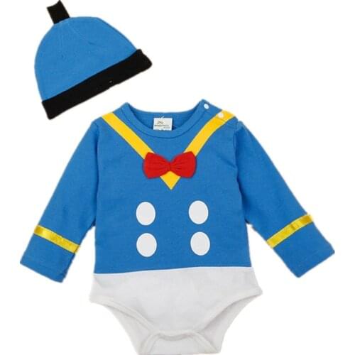 Infant Unisex Baby Cartoon Jumpsuit Long Sleeve O-neck Animal Creeper Onesies Festival Costume 1pc Romper + Hat Kids Outfit Set