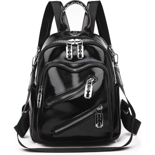 Zipper Design Women Backpack PU Leather Backpack for Teenage Girls Rucksack Female Shoulder School Bags Travel Bag