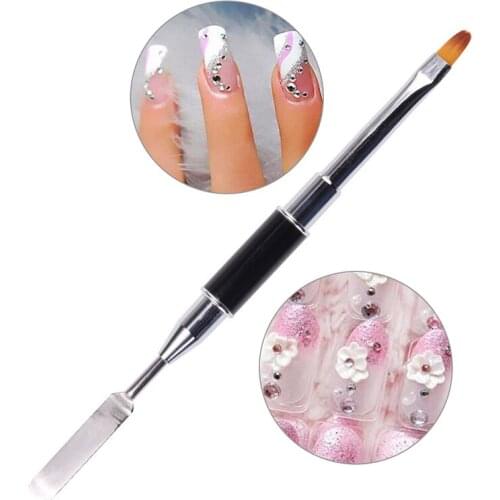Dual Ended Nail Art Acrylic UV Gel Extension Builder Flower Painting Pen Brush UV Gel Remover Spatula Stick Manicure Tool