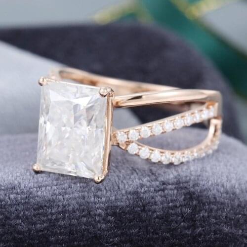EDI 4ct Radiant Cut Moissanites Engagement Ring 14k Rose Gold Twisted Art Deco Alterantive Ring Vintage Bridal Anniversary Gift