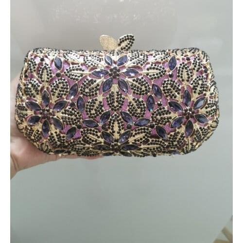 Purple Color Temperament Elegant Diamond Floral Womans Evening Purse Ladies Dinner Party Clutches Bags Female Crystal Handbags