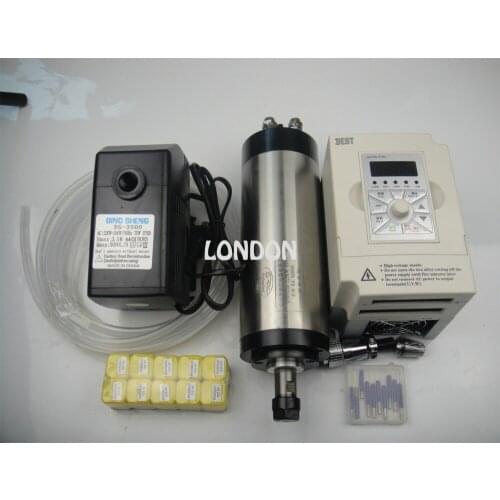 ER16 diameter 80mm 220V water cooling 1.5KW spindle with 4 pieces bearing for cncmachine+1.5KW VFD+water pump+ER16+ cnc bits