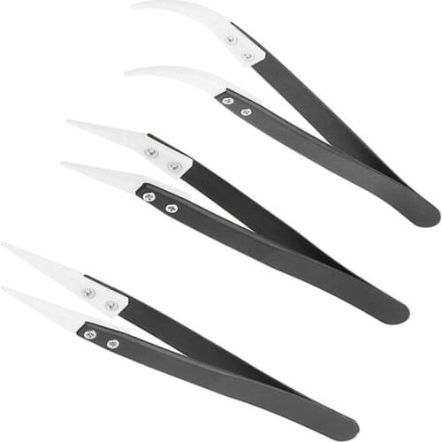 GTBL 3Pcs Tweezer Set, Antistatic Ceramic Tips Tweezers Precision Insulates Steed Stainlesl Heat Resistant Multifunction Hand To