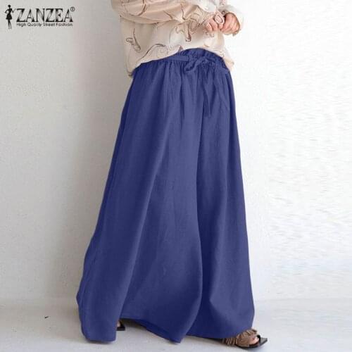 Kaftan Wide Leg Pants Womens Spring Trousers ZANZEA 2021 Casual Elastic Waist Long Pantalon Palazzo Female Drawstring Turnip